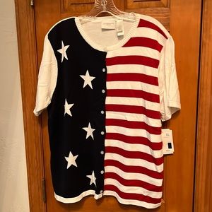 Liz Claiborne patriotic SS cardigan. Size XL. NWT